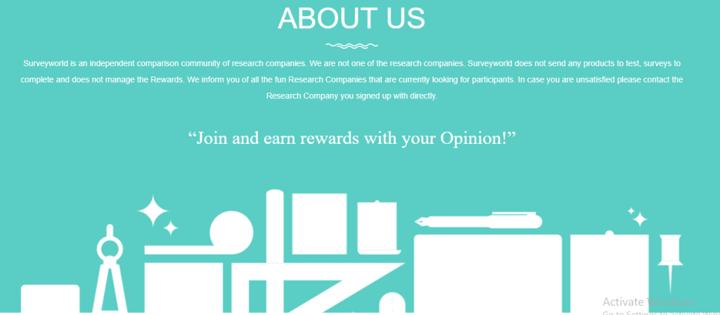 The SurveyWorld "About Us" section with a colorful background, creative design, and introductory text about the company.