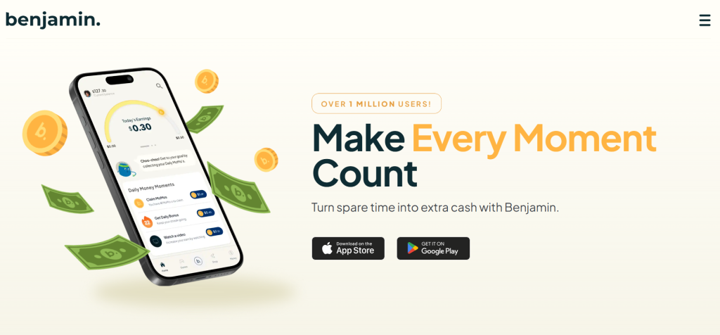 Benjamin App homepage showing is benjamin app legit