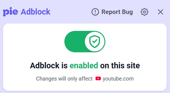 Pie Adblock activated and enabled for usage
